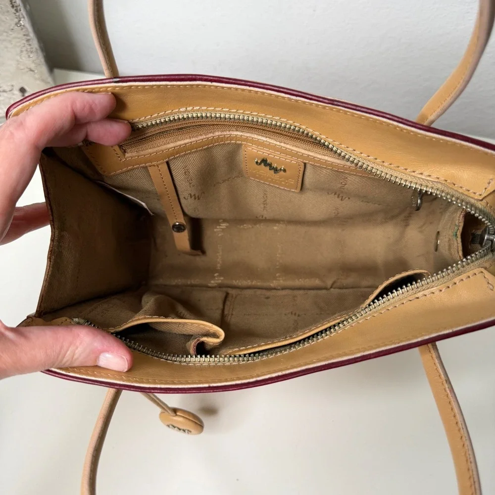 Monsac Leather Handbag Womens Tan Structured Minimalist Office Siren Small